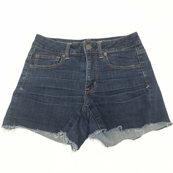 AEO 6 Frayed Shorts Blue Cut Off Super Stretch - Picture 1 of 6